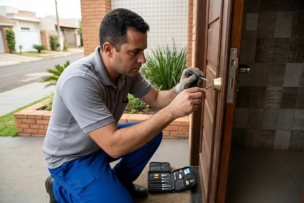 Chaveiro demonstrando técnica adequada para abertura de fechadura em Rio Verde.